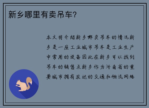 新乡哪里有卖吊车？
